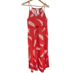 X9- Tropical maxi orange sleeveless dress with white leaves Huskary Large L
